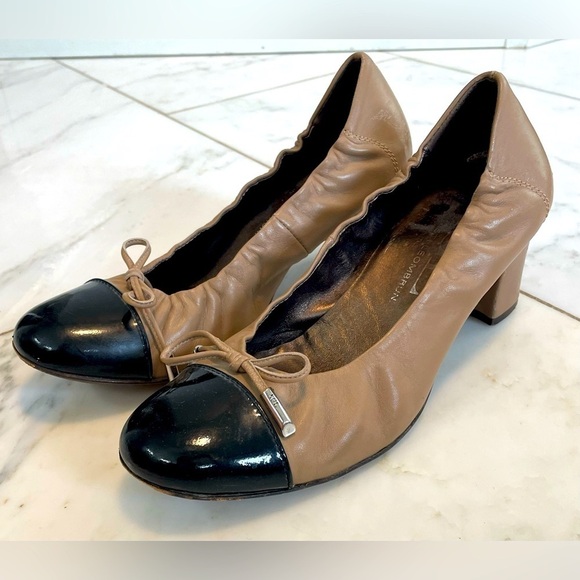 Attilio Giusti Leombruni Shoes - AGL black and tan Italian leather block heels euro 37.5 US womens 7 scuffed heel